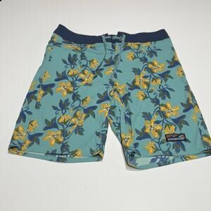 Patagonia Wavefarer Board Shorts Swim Shorts Mens 32 Green Floral 11” Inseam